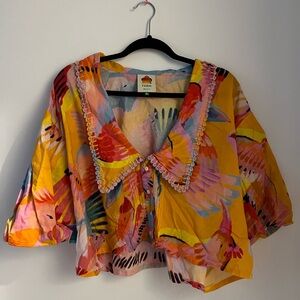 FARM Rio XL Neon Macaws collar blouse